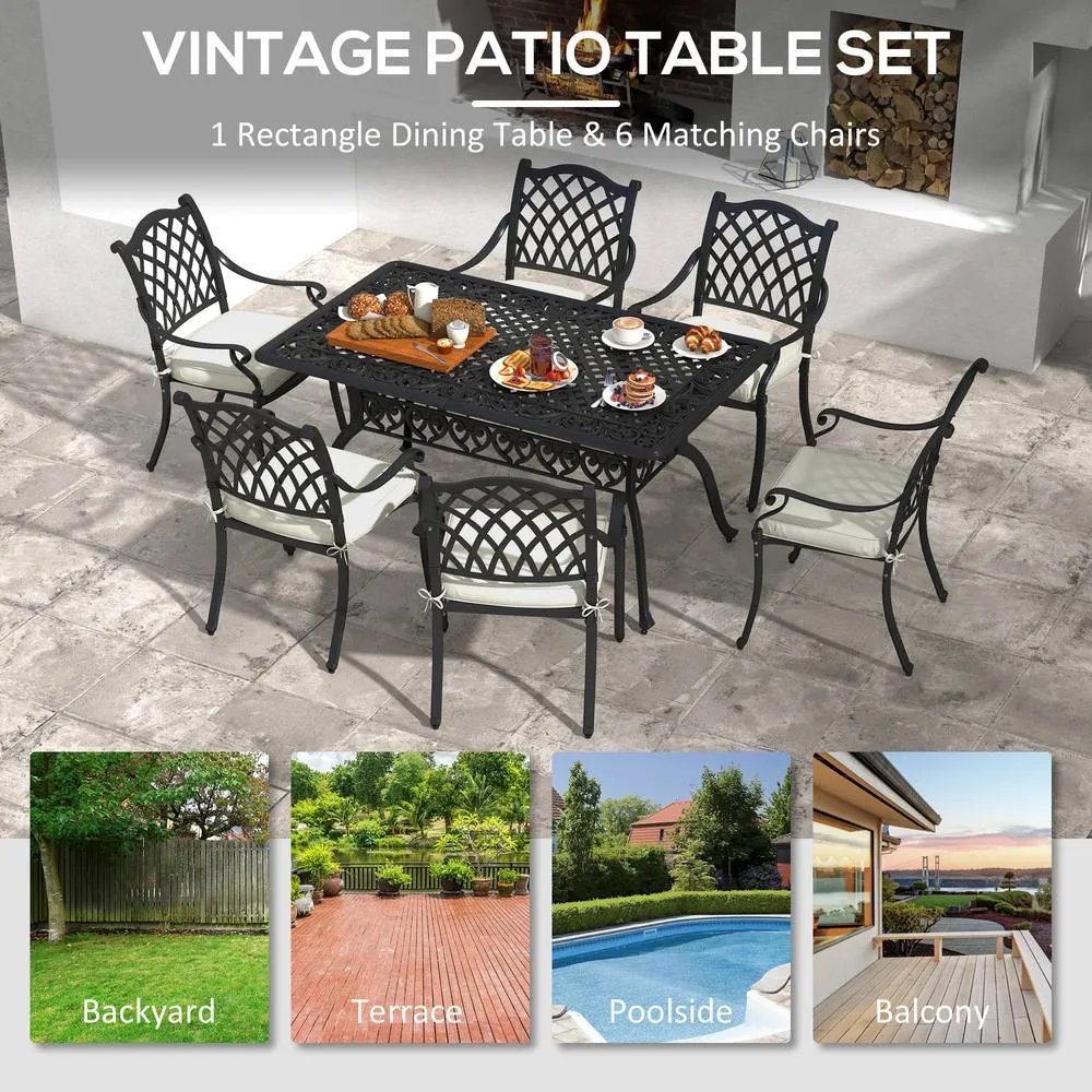 OUTSUNNY 7-PC Cast Aluminum Patio Dining Set w/ Umbrella Hole & Cushion in Black 6