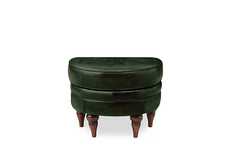 Harriet Leather Half Moon Footstool - Smoke with Walnut Feet