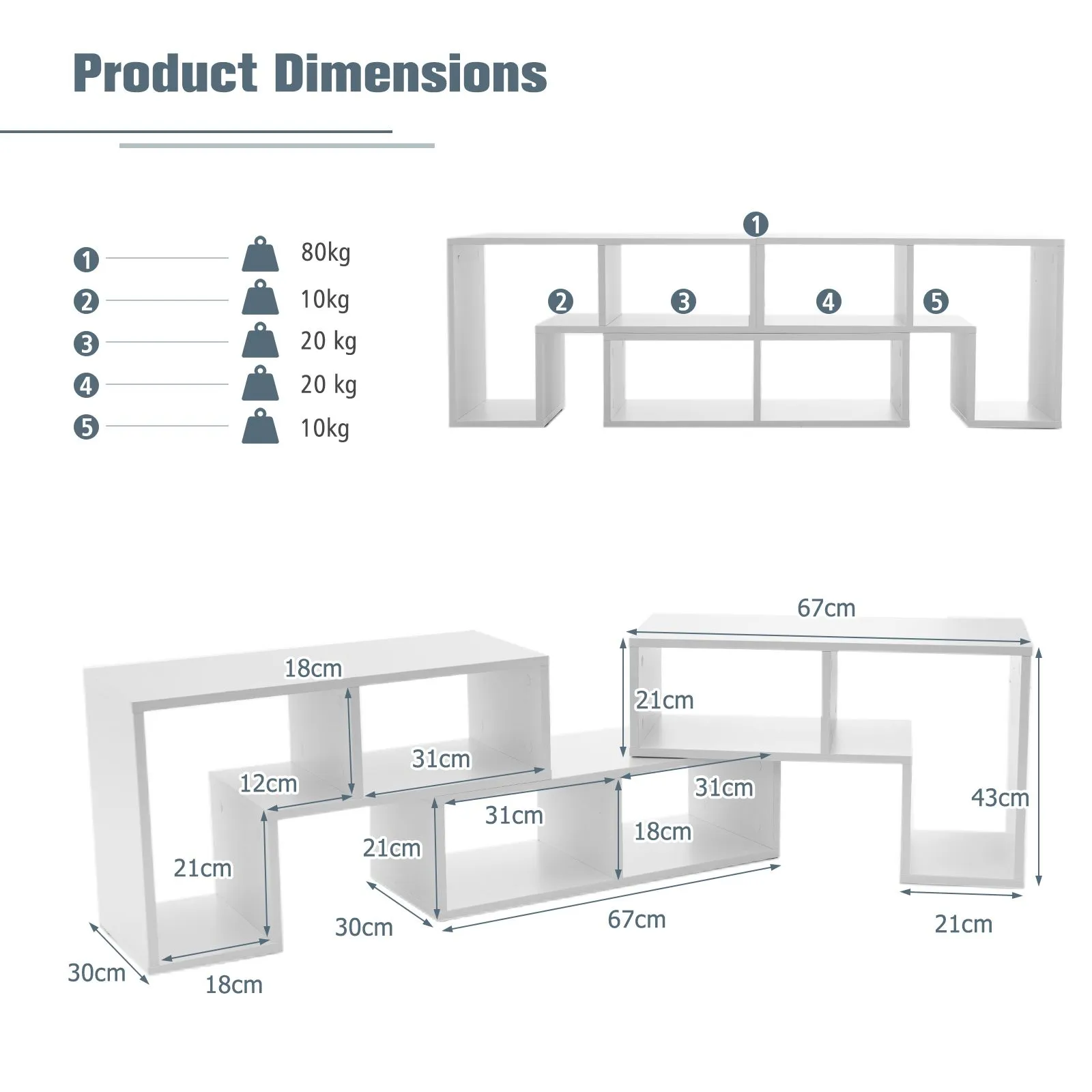 Costway TV Stand for TVs up to 65 Inches Free Combination Adjustable TV Cabinet Center in White 2