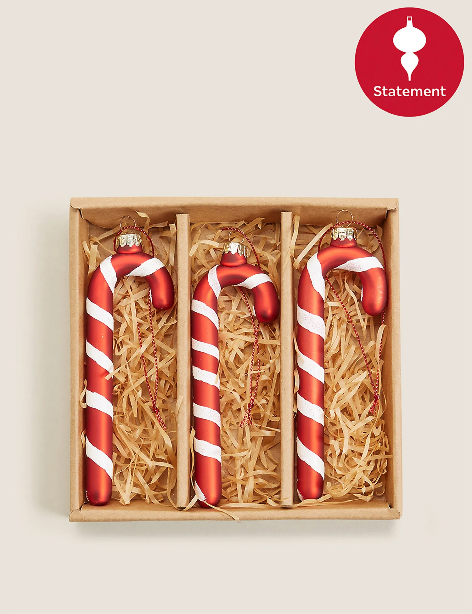 M&S 3 Pack Glass Candy Cane Decorations