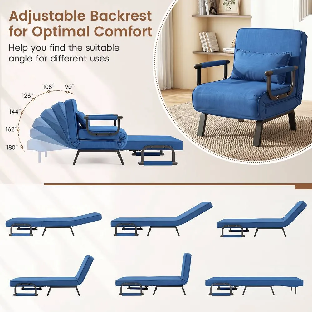 Costway Convertible Sleeper Chair 3-in-1 Folding Sofa Bed Adjustable Backrest in Blue 5