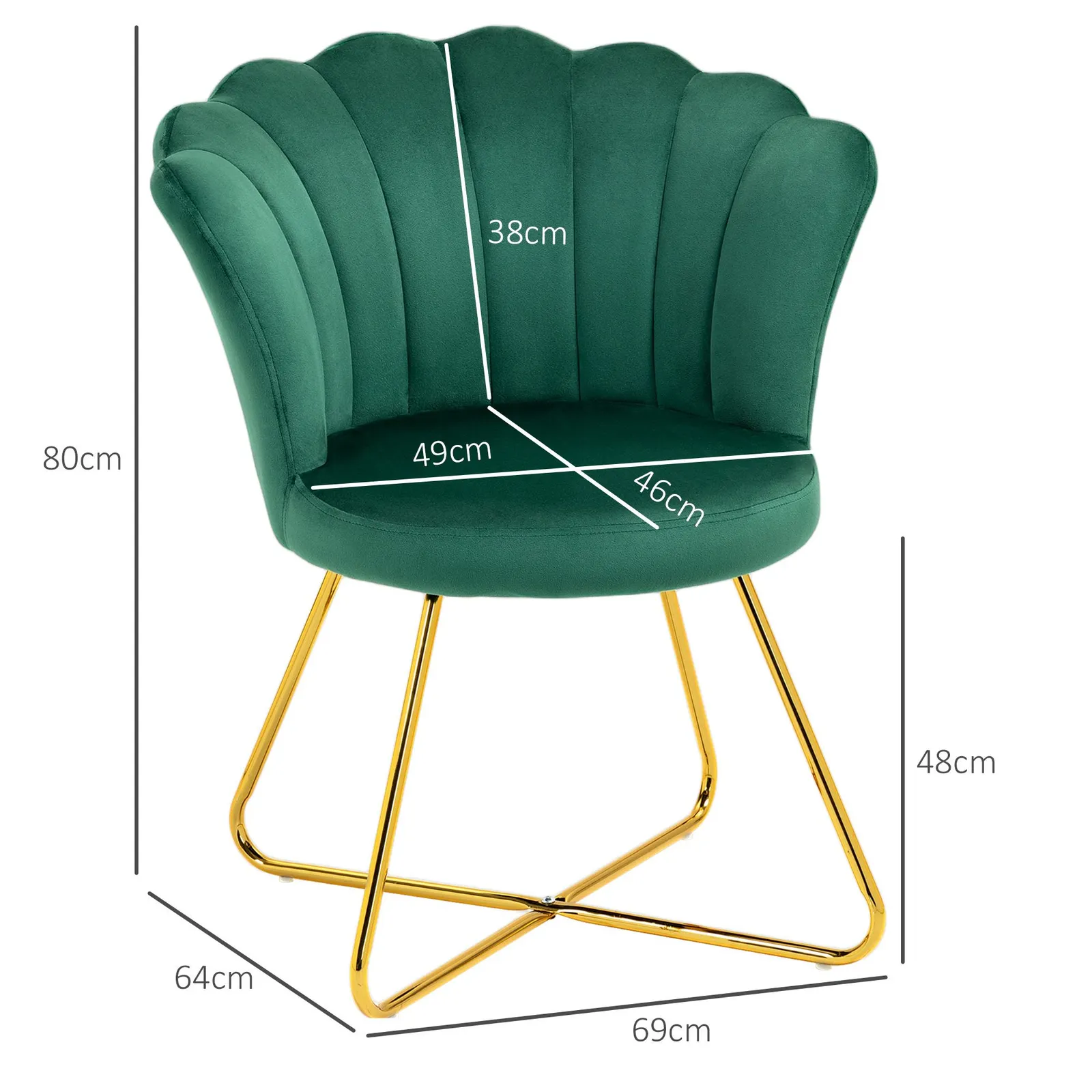 HOMCOM Accent Chair, Velvet Armchair with Lotus Backrest, Steel Legs, Green 3