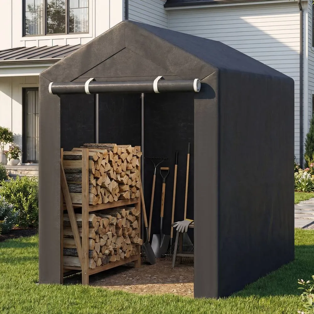 Costway 180x120CM Storage Shed Carport Garage Tent Galvanized Metal Shelter in Grey 5