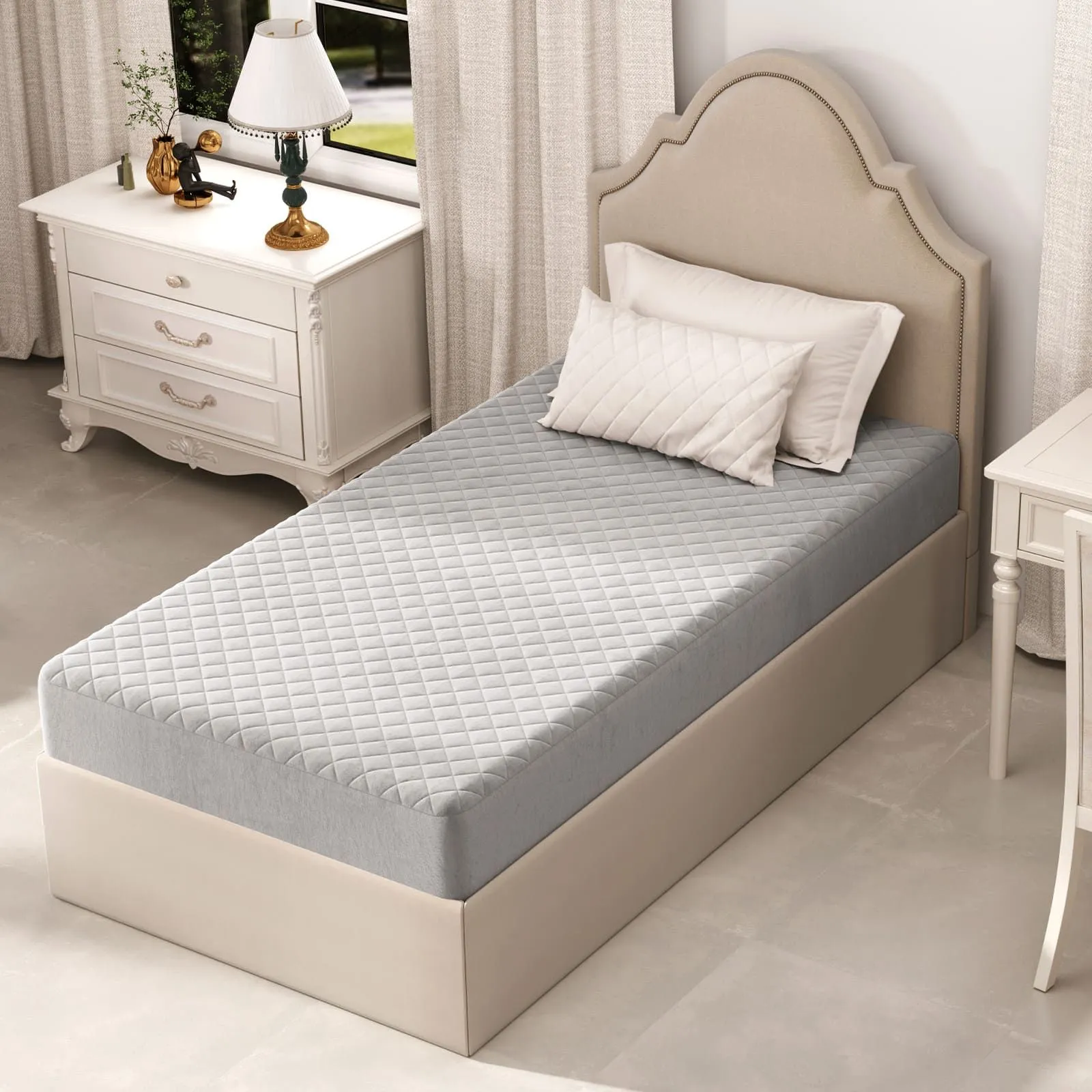 Costway Single Size Mattress Protector Luxury Super Soft Velvet Mattress Topper in Grey 4