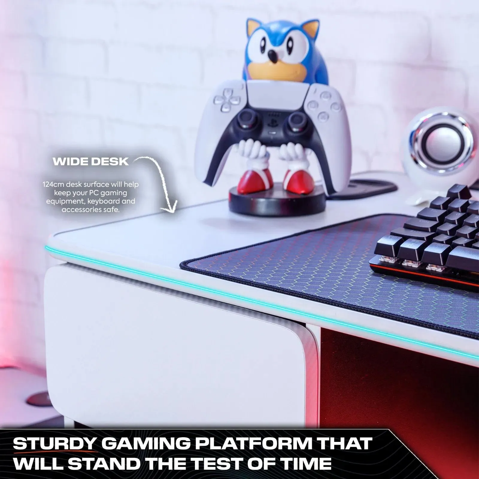 X Rocker Carbon-Tek 120cm LED Gaming Desk with Drawer & Charging in White 5