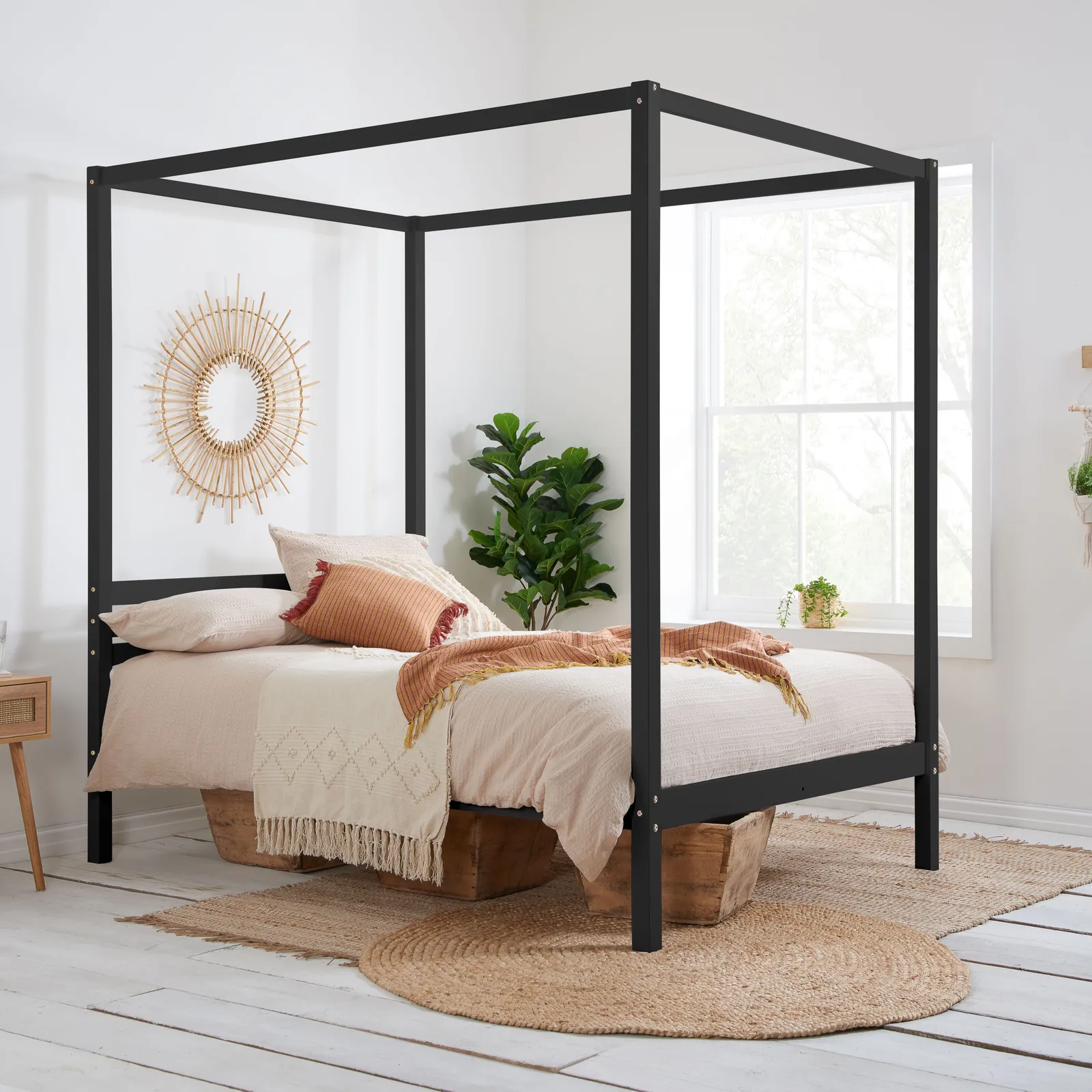 Birlea Four Poster Bed Frame Solid Wood 4 Poster Canopy Mercia in Black
