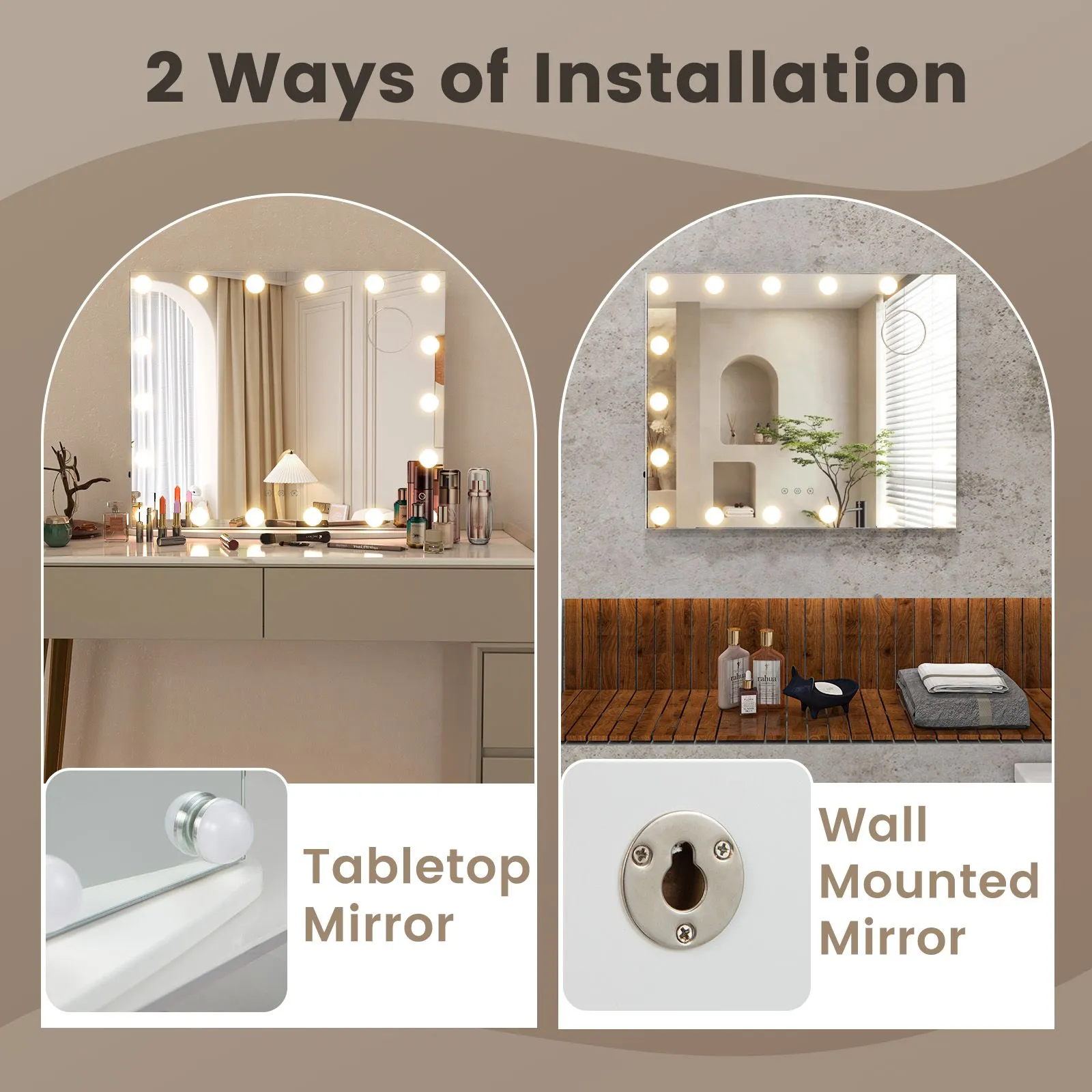 Costway Vanity Mirror with Lights Hollywood Lighted Mirror w/ 3 Color Lighting Modes in White 5