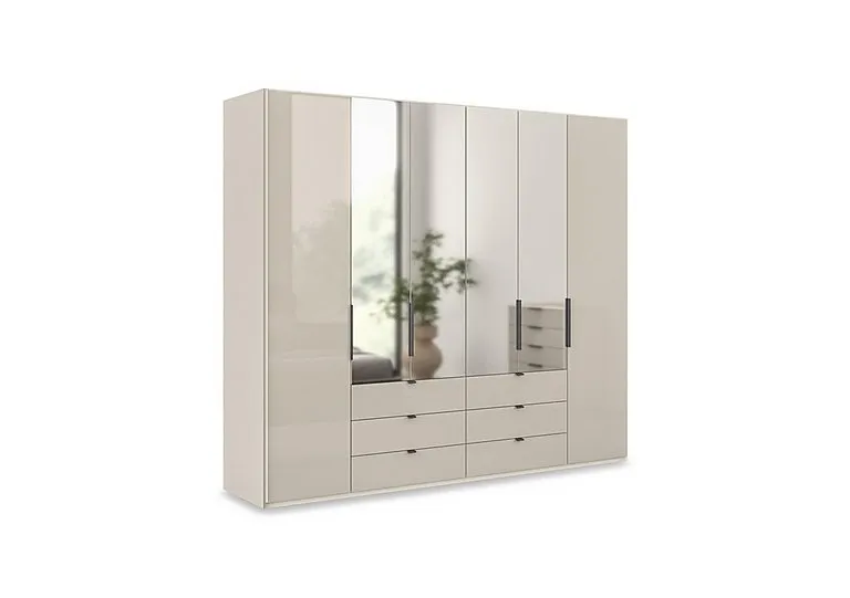 Amara 250cm 6 Door Bifold Combi Wardrobe with 4 Mirror Doors, 2 Glass Doors and 6 Glass Drawers