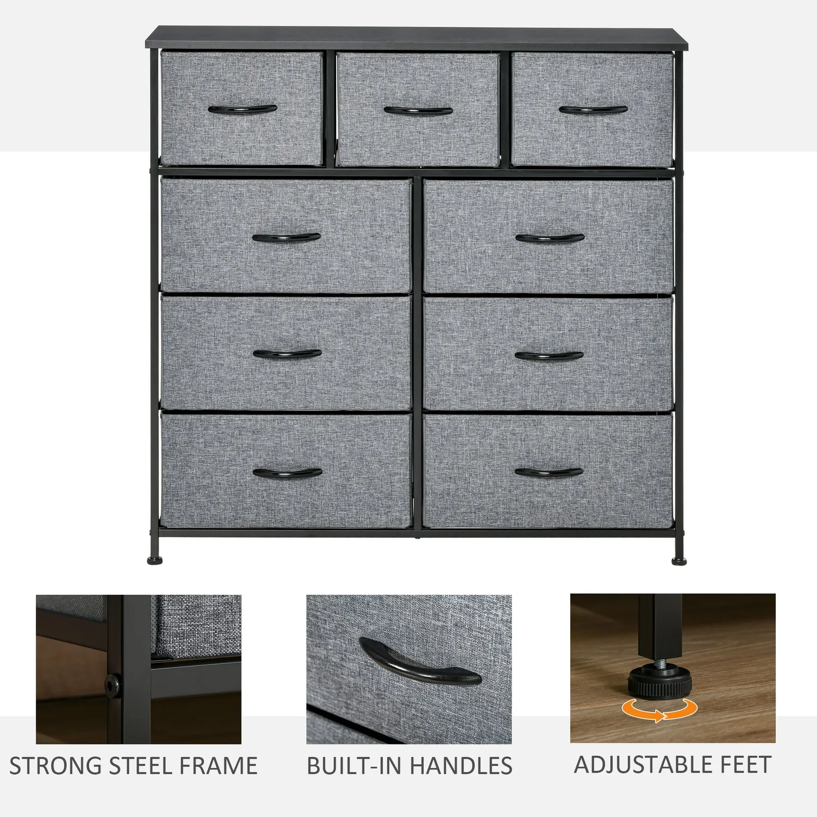 HOMCOM 9 Drawers Storage Chest Dresser Storage Organizer Unit in Black 6