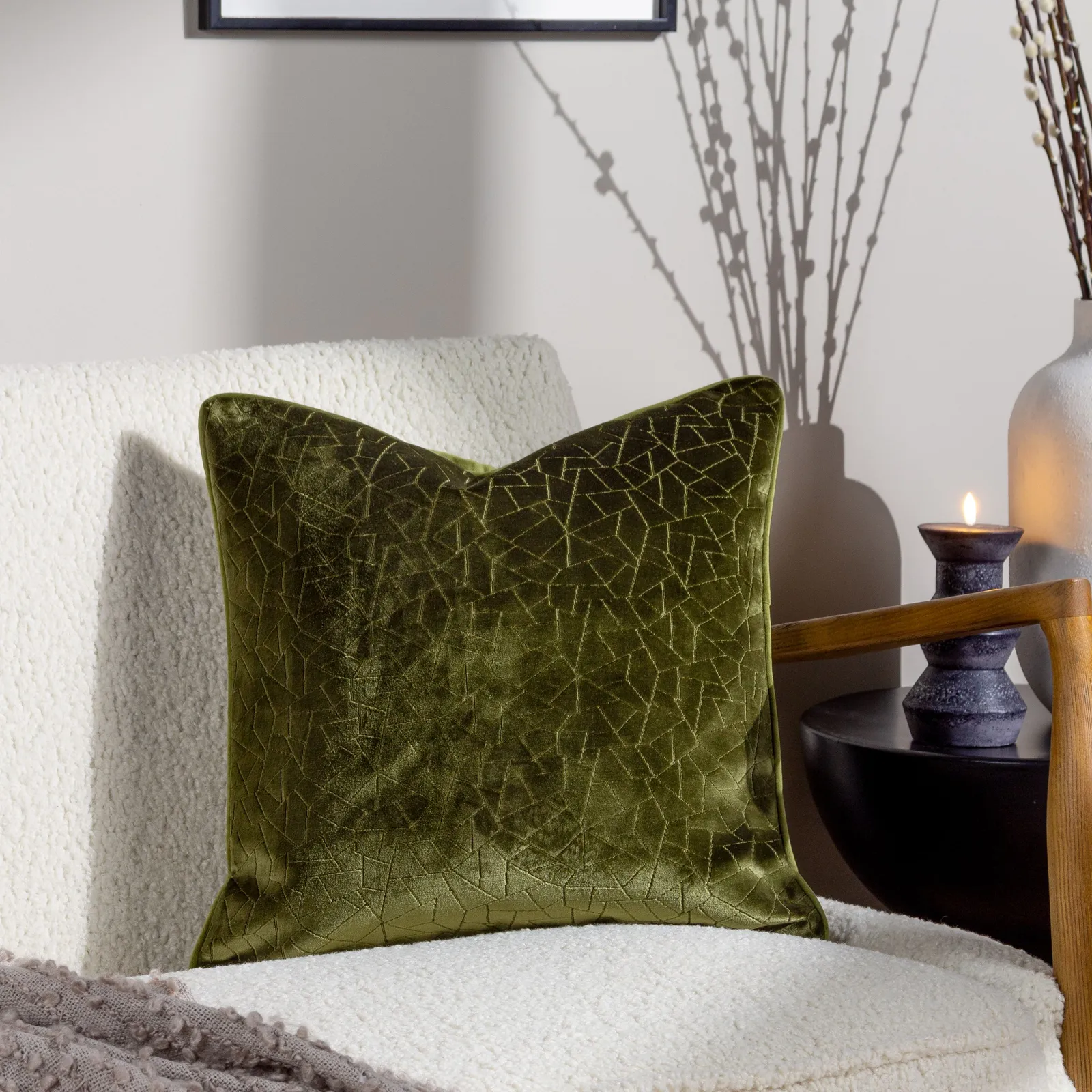 HOEM Malans Cut Velvet Piped Cushion in Olive