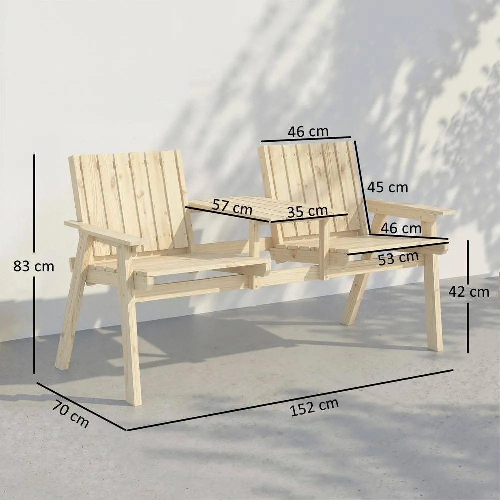 OUTSUNNY Wooden Garden Loveseat with Parasol Hole, Natural Wood Finish 3