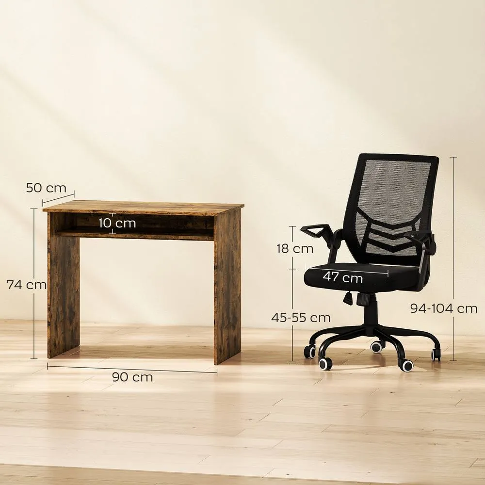 HOMCOM Home Office Desk & Chair Set w/ Shelves Ergonomic Swivel Chair Brown 3