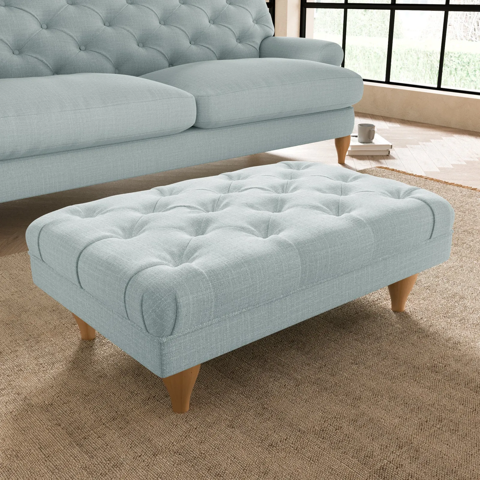 Warwick Slub Cotton Blend Footstool Slub Cotton Light Mineral
