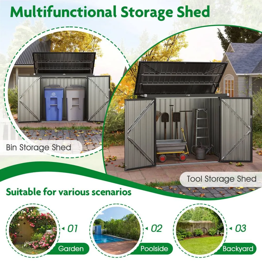 Costway Outdoor Trash Can Storage Shed Large Lockable Garden Shed w/ 2 Doors in Dark Grey 5
