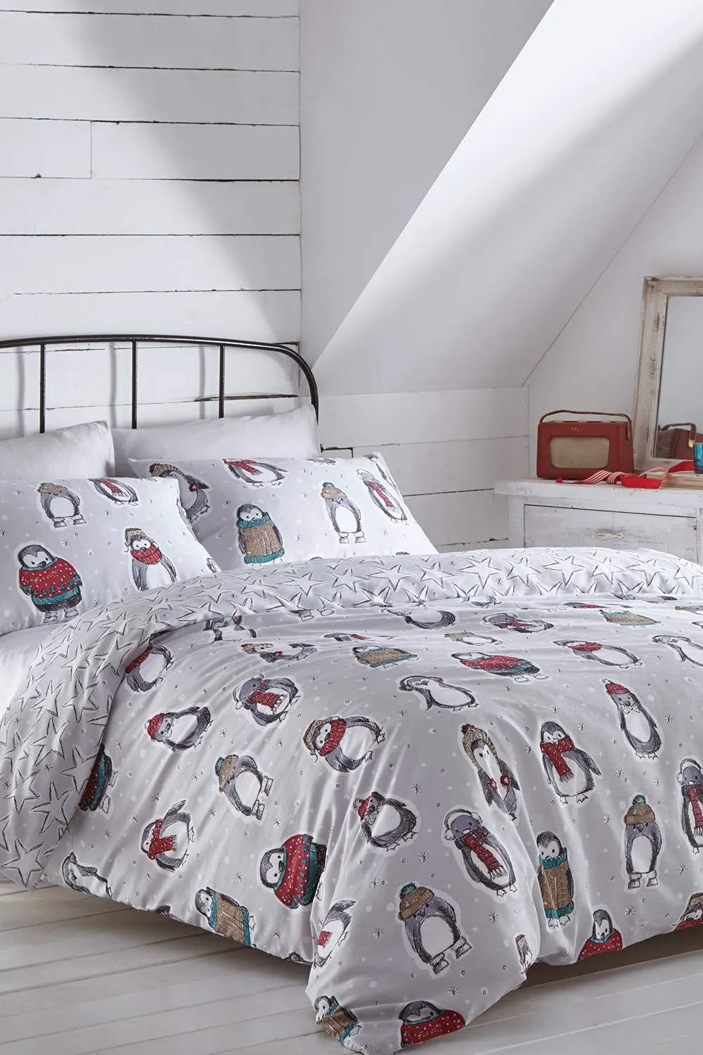 Portfolio Home Snowy Penguins Duvet Cover Set in Grey