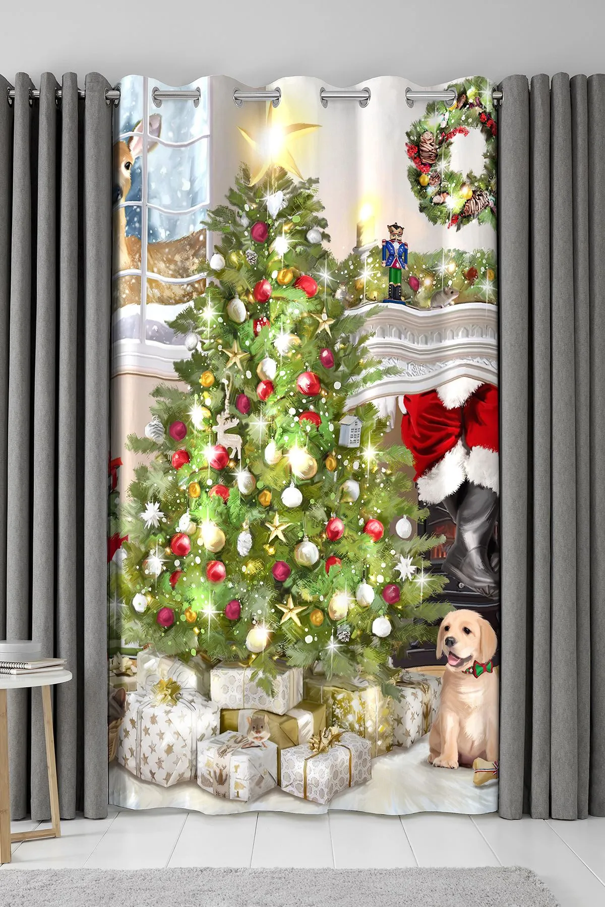 Fusion 'Christmas Tree' Christmas Tree Print Eyelet Single Panel Door Curtain