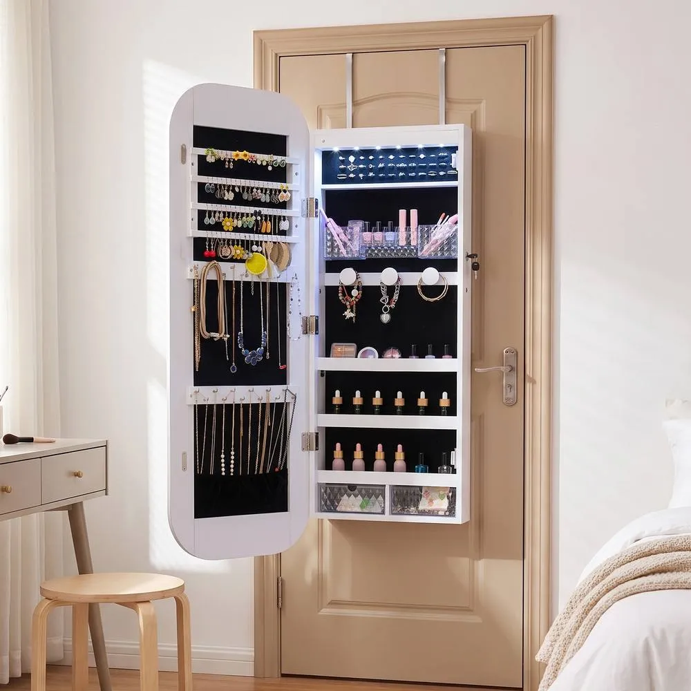 Costway Jewelry Cabinet w/Full-Length Mirror in White 4