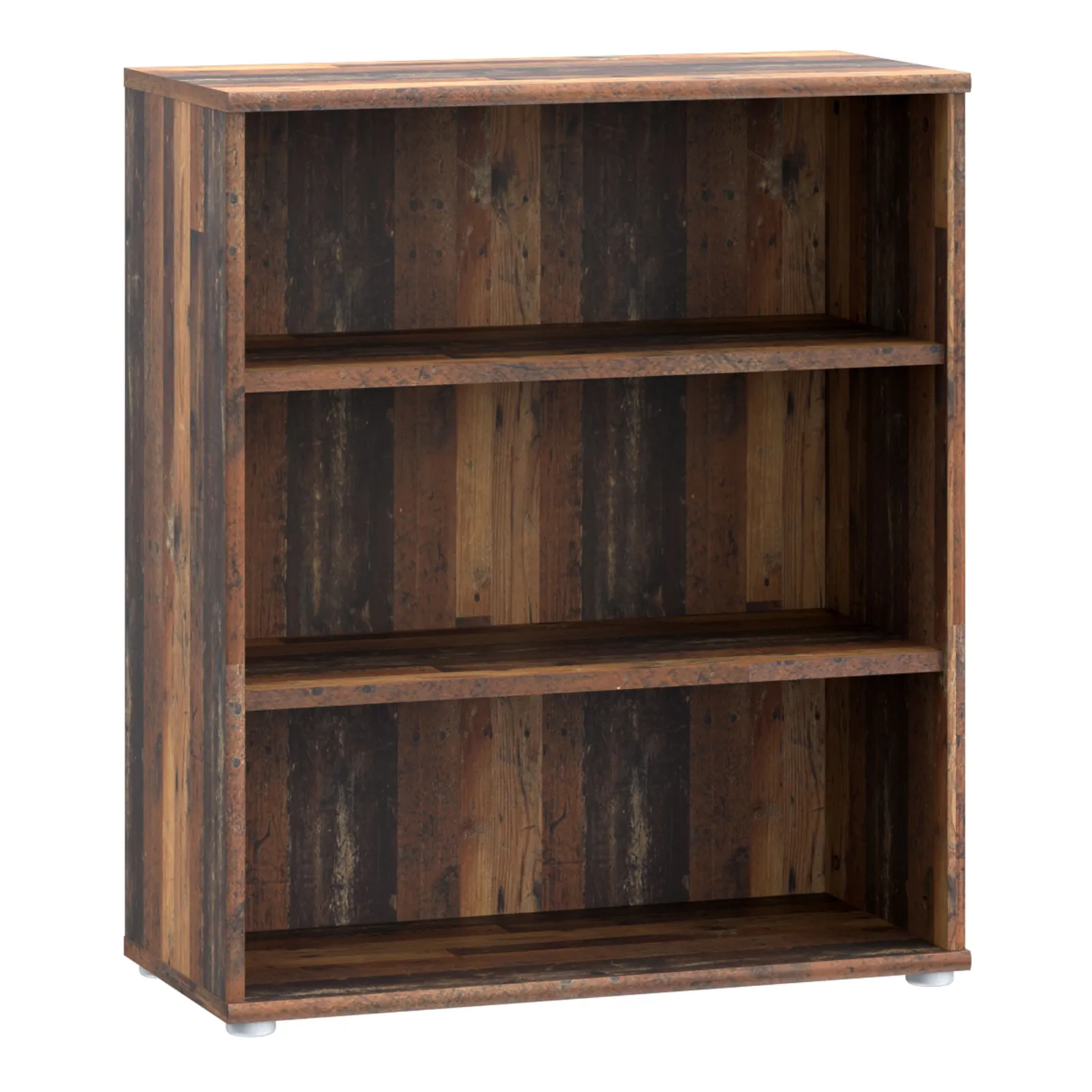 Furniture To Go Essential Low Wide 2 Shelf Bookcase in Vintage Oak in Dark Brown