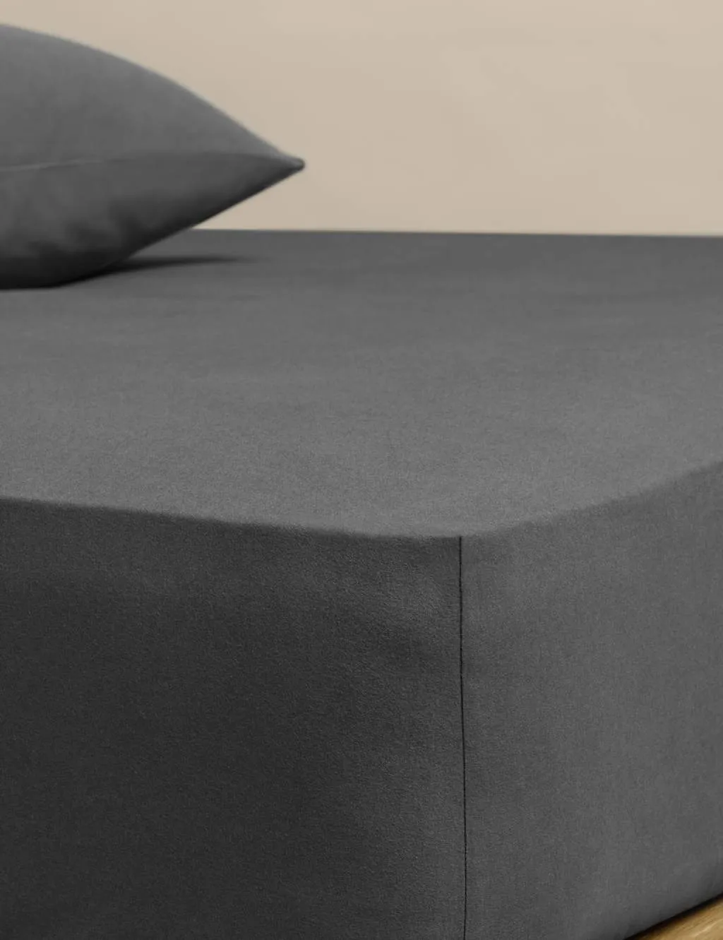 M&S Pure Cotton Brushed Fitted Sheet Charcoal