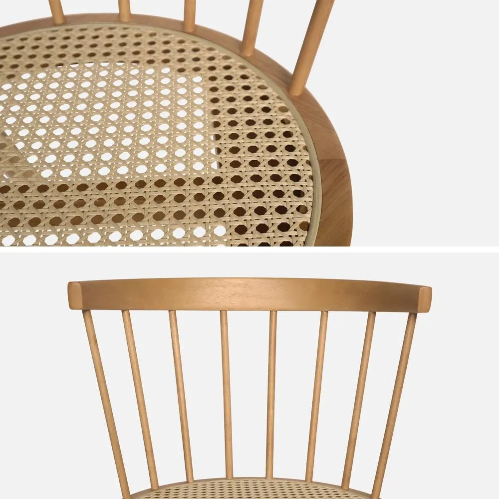 sweeek Pair Of Wood & Cane Dining Chairs in Light Brown 4