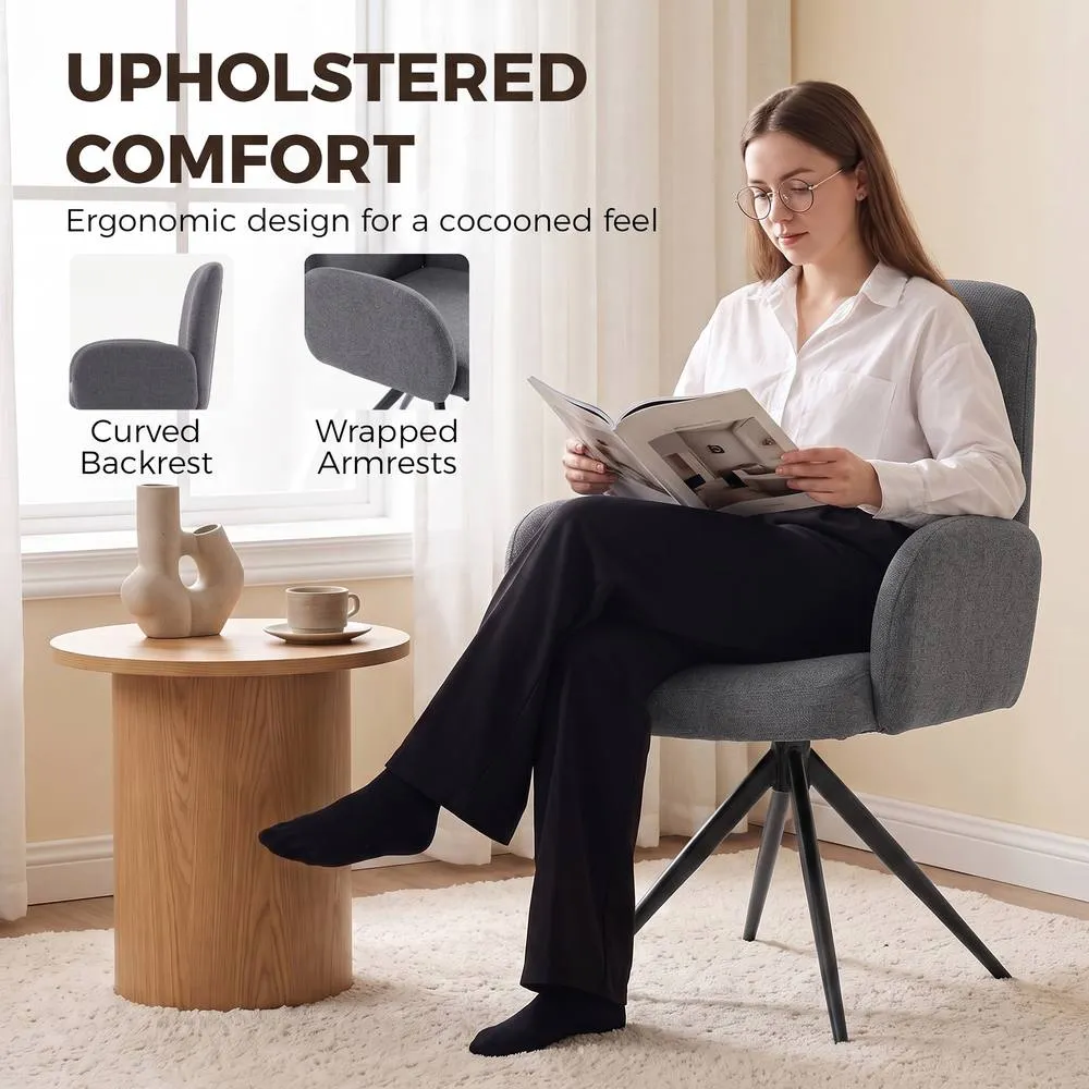 HOMCOM Swivel Accent Chair with Curved Backrest, Upholstered, Grey 5