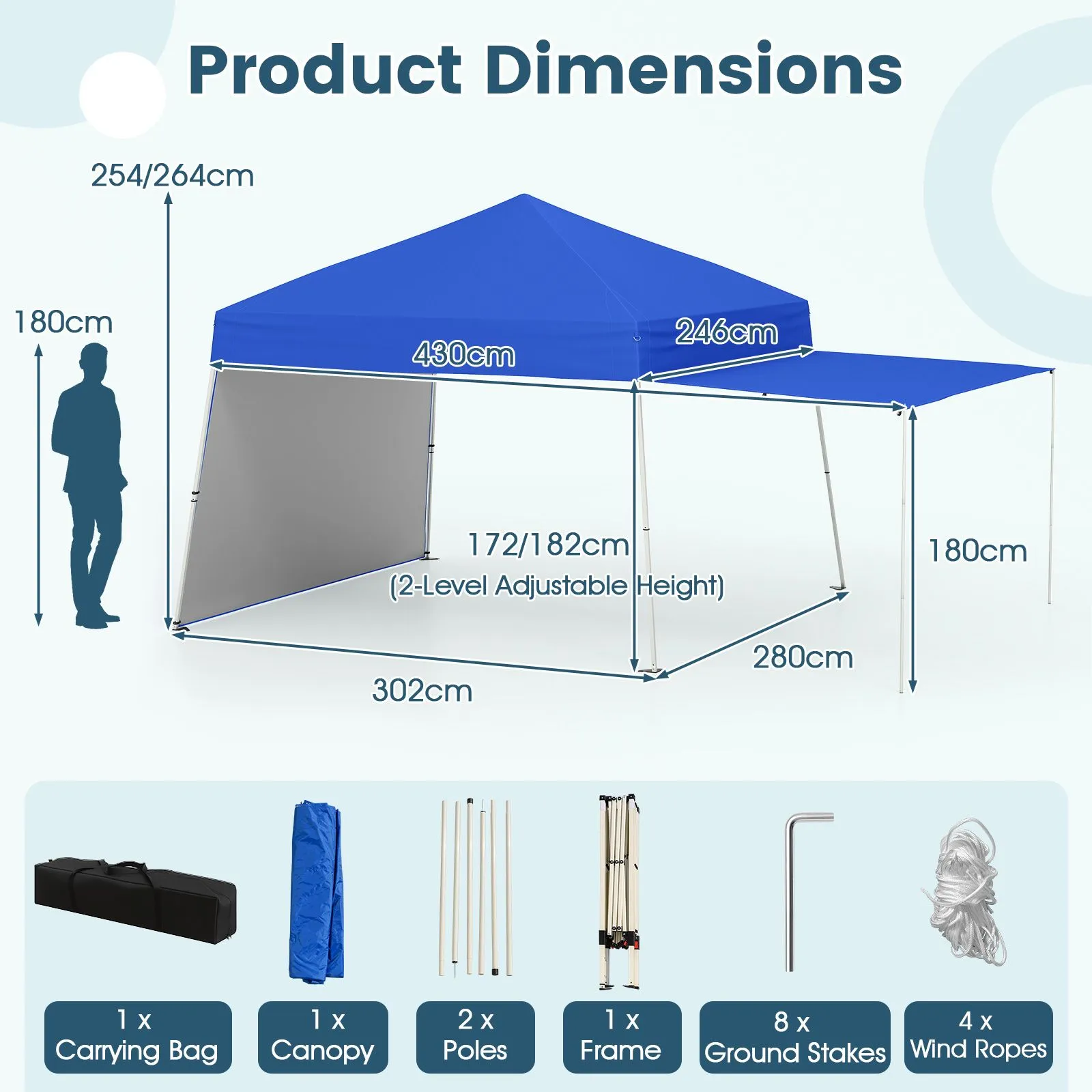Costway 14 x 9.2 FT Outdoor Pop up Canopy Tent Easy Setup Sun Shelter in Blue 2