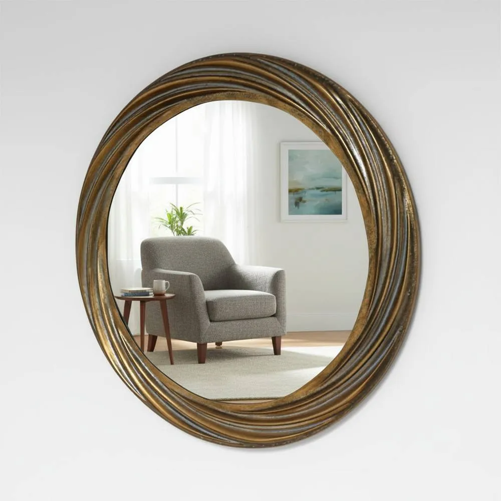 Melody Maison Large Antique Gold Round Swirl Mirror - 80cm X 80cm
