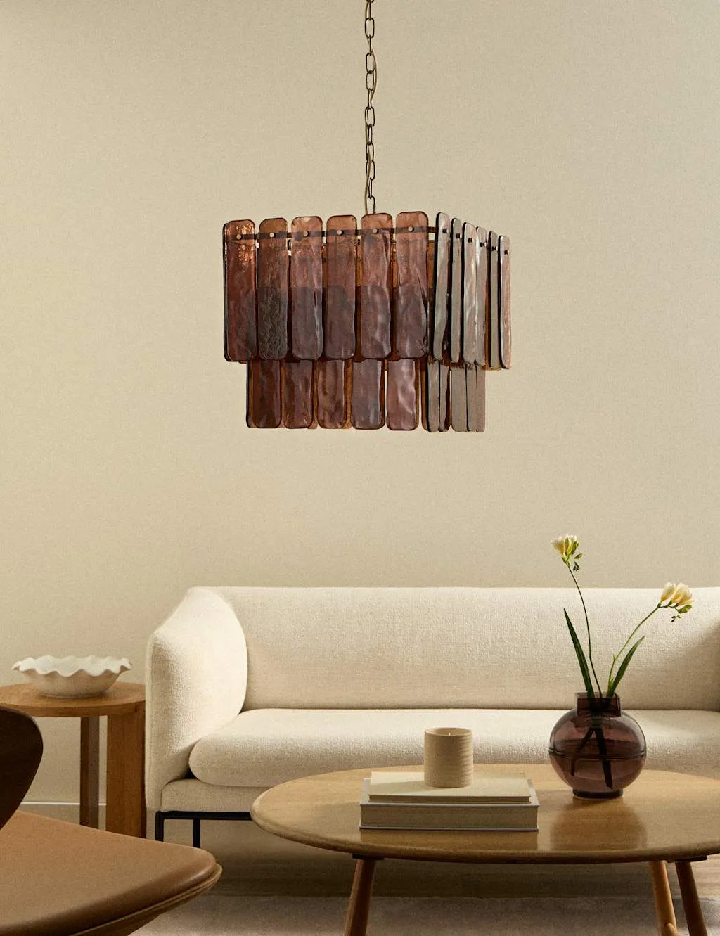 M&S Glass 2 Tier Square Pendant Light Brown