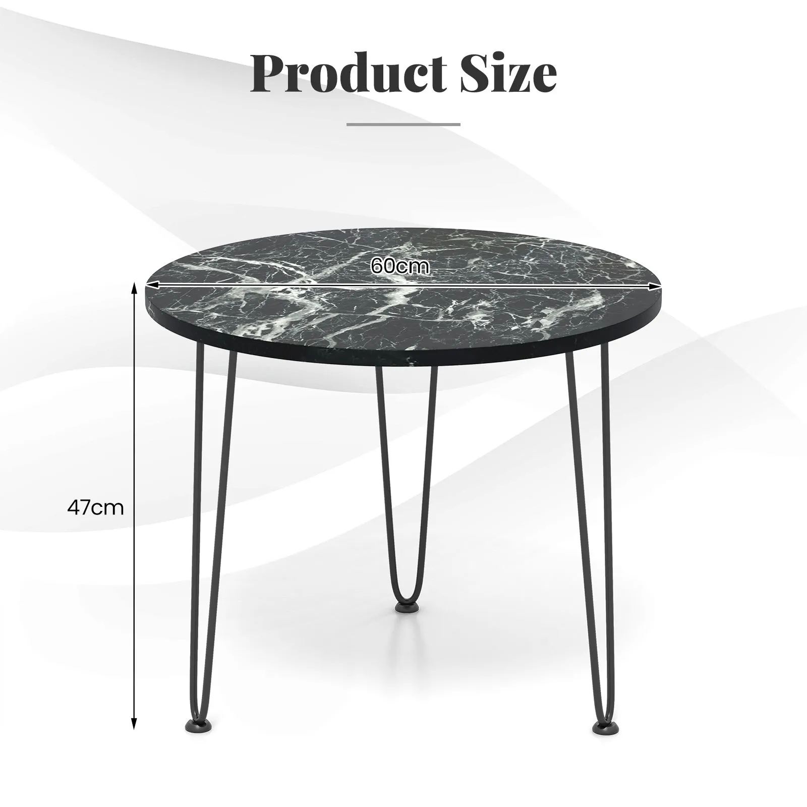 Costway Round Coffee Table Small Faux Marble Accent Table in Black 3