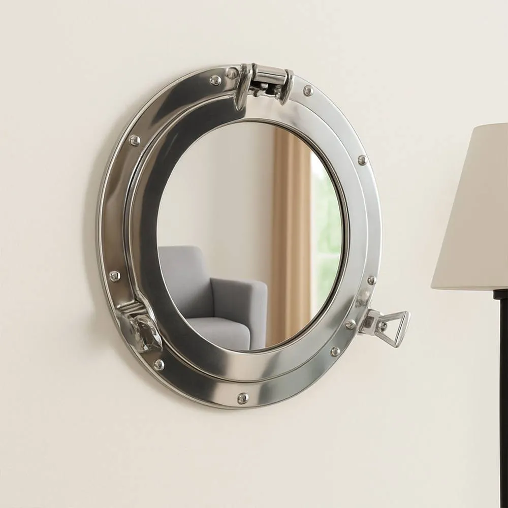 Melody Maison Silver Metal Porthole Mirror 28cm X 28cm in Clear