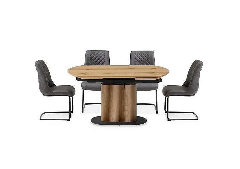 Jayden Swivel Extending Dining Table and 4 Faux Leather Cantilever Chairs - Dark Grey
