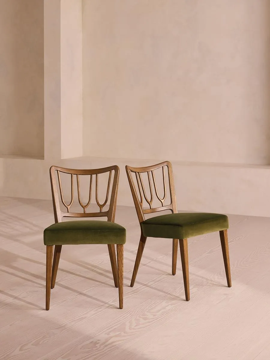 Leonie, Pair of Armless Dining Chair, Velvet, Olive
