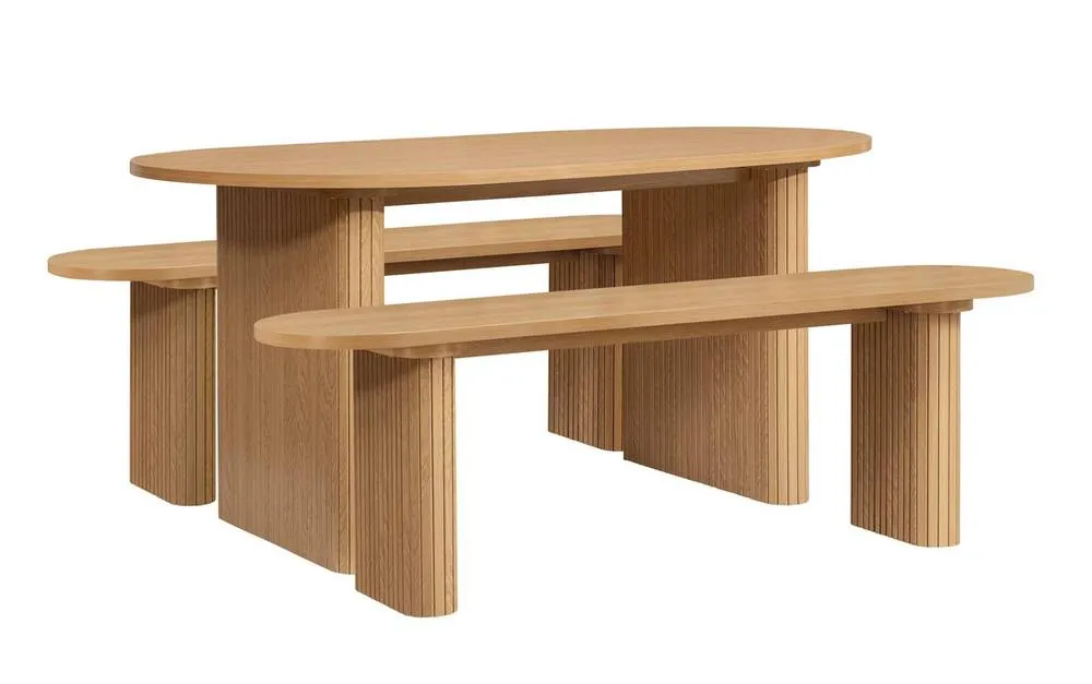 Birlea Axel Oval Fluted Dining Table With 2 Benches in Beige 6