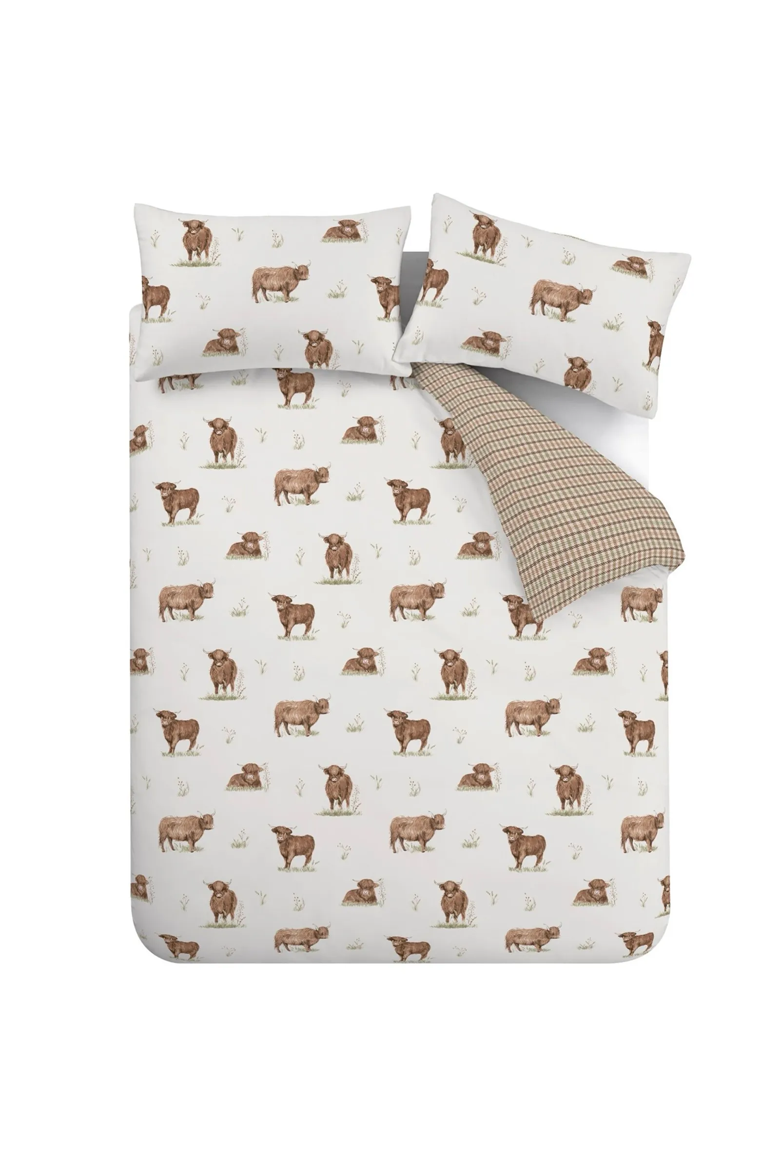 Catherine Lansfield 'Angus Highland Cow' Reversible Duvet Cover Set in Natural 5