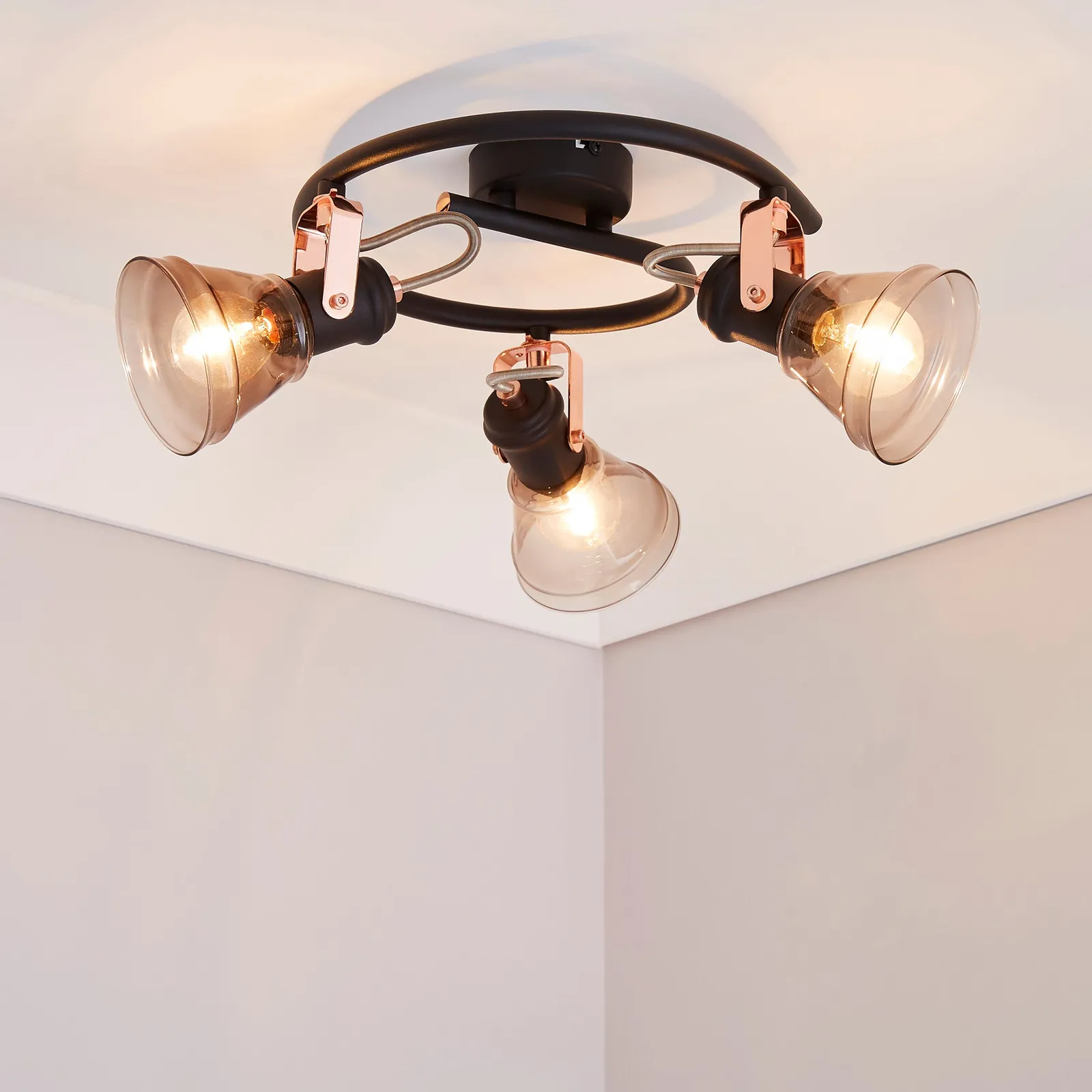 Milas 3 Light Black Industrial Semi-Flush Ceiling Fitting Black