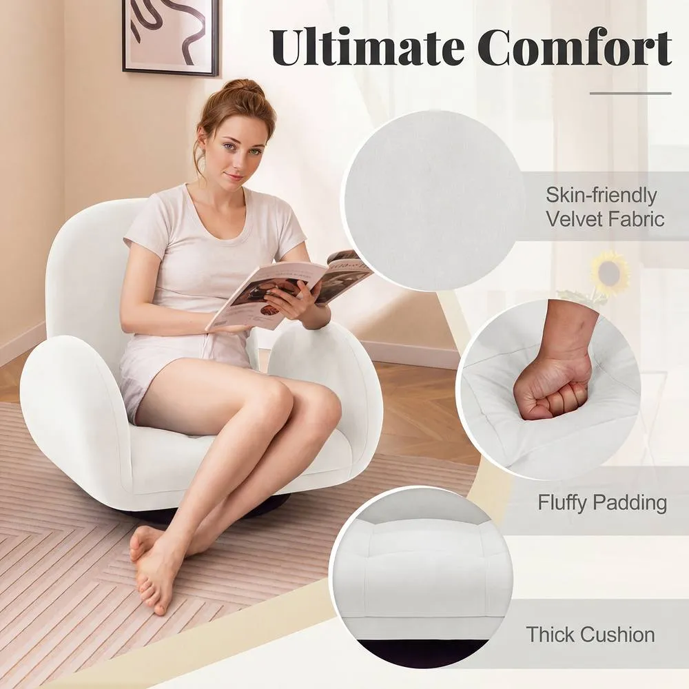 Costway Swivel Floor Chair Folding Gaming Chair w/Adjustable Backrest&Armrests in White 5
