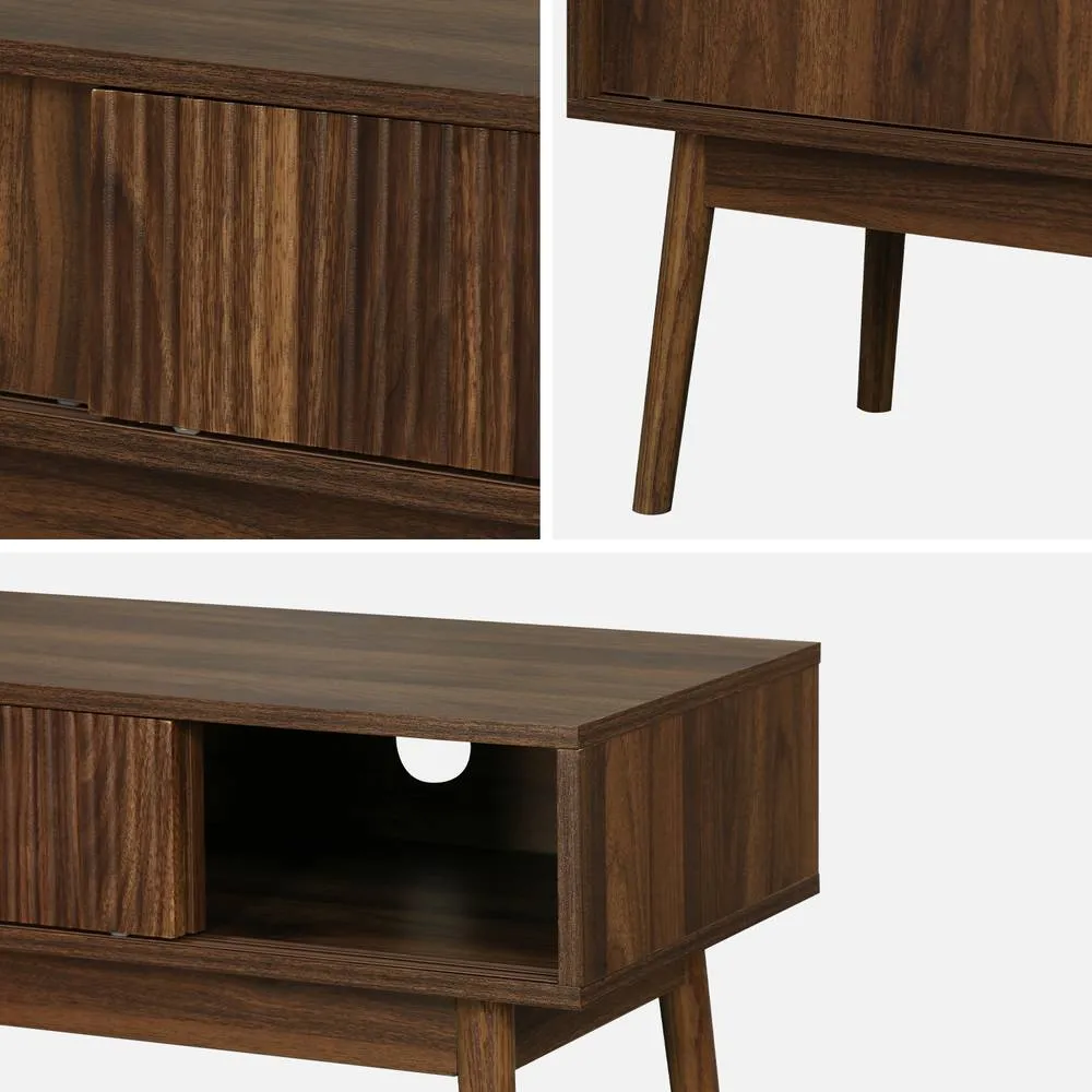 sweeek 115cm Tv Unit Grooved Wood Detail 2 Doors in Dark Brown 4