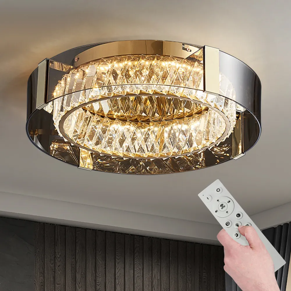 60 cm Crystal Dimmable Ceiling Lights 3 Modes LED Flush Mount Light with Remote Control