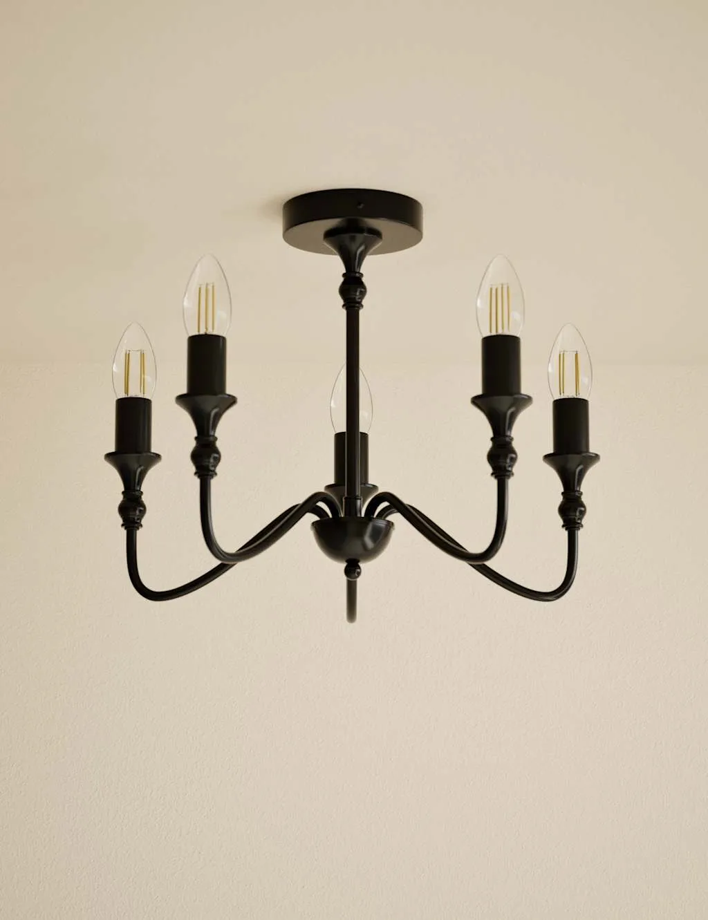 M&S Metal 5 Light Flush Chandelier Black