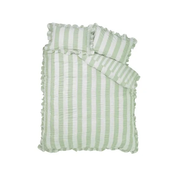 Catherine Lansfield Seersucker Frill Stripe Polycotton Duvet Cover & Pillowcase Set 5