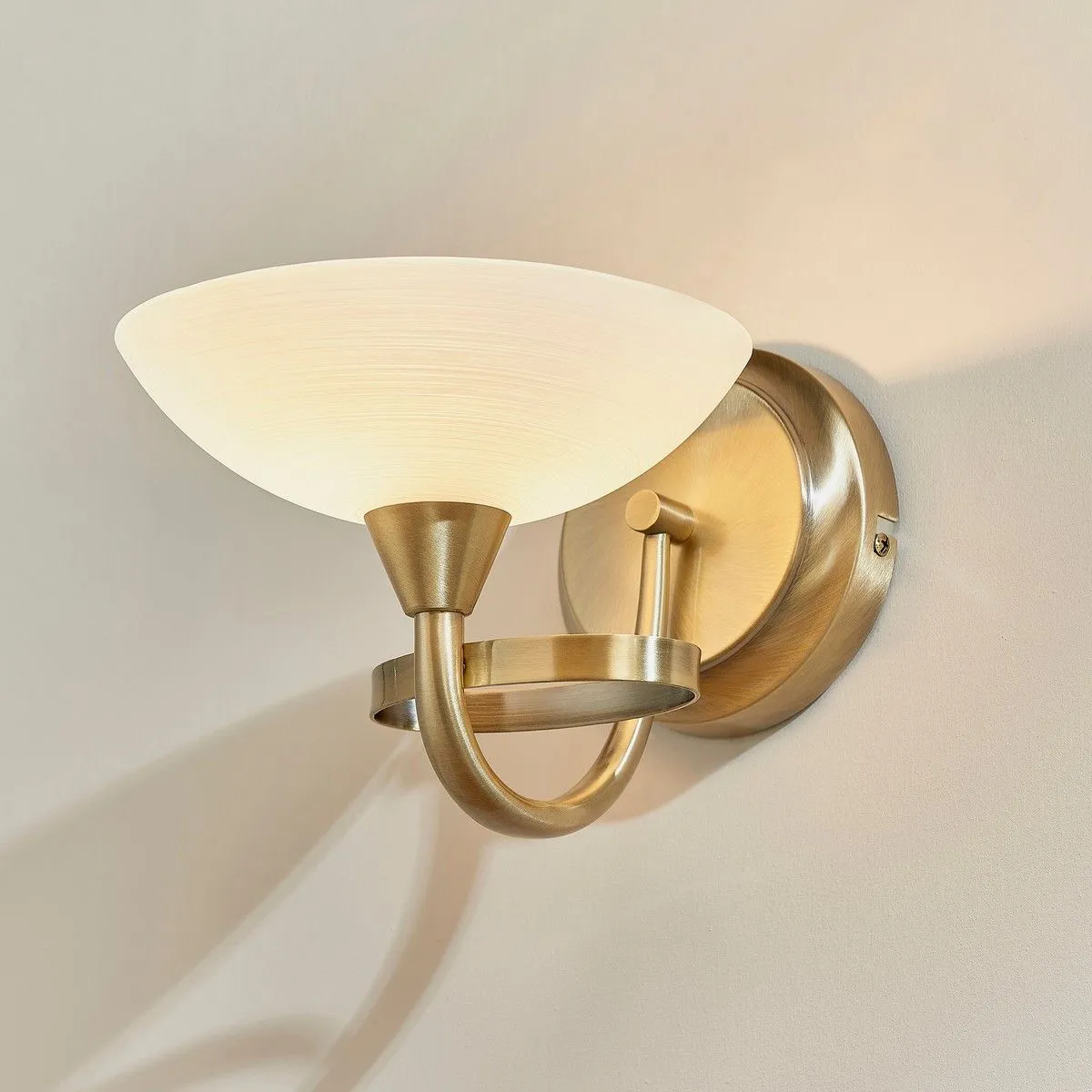 Netlighting Cagney 1 Light Wall Light Antique Brass with White Glass Shade G9 in Yellow 2