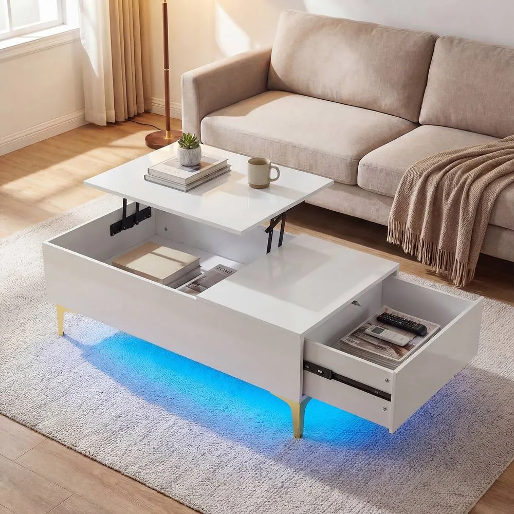 Costway Modern Lift Top Coffee Table High Gloss Accent Table in White