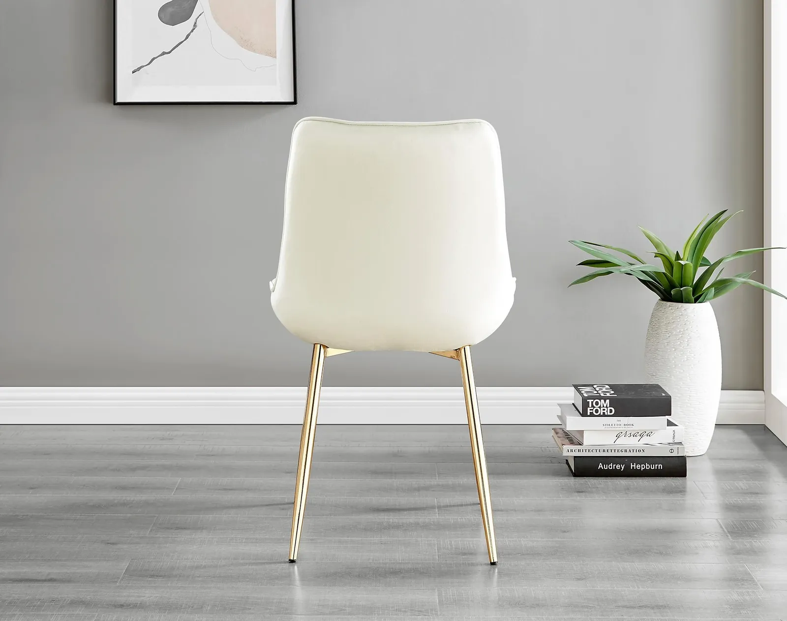 FurnitureboxUK Set of 2 Pesaro Luxury Soft Touch Diamond Pattern Velvet Dining Chairs With Gold Chrome Metal Legs in Cream 5