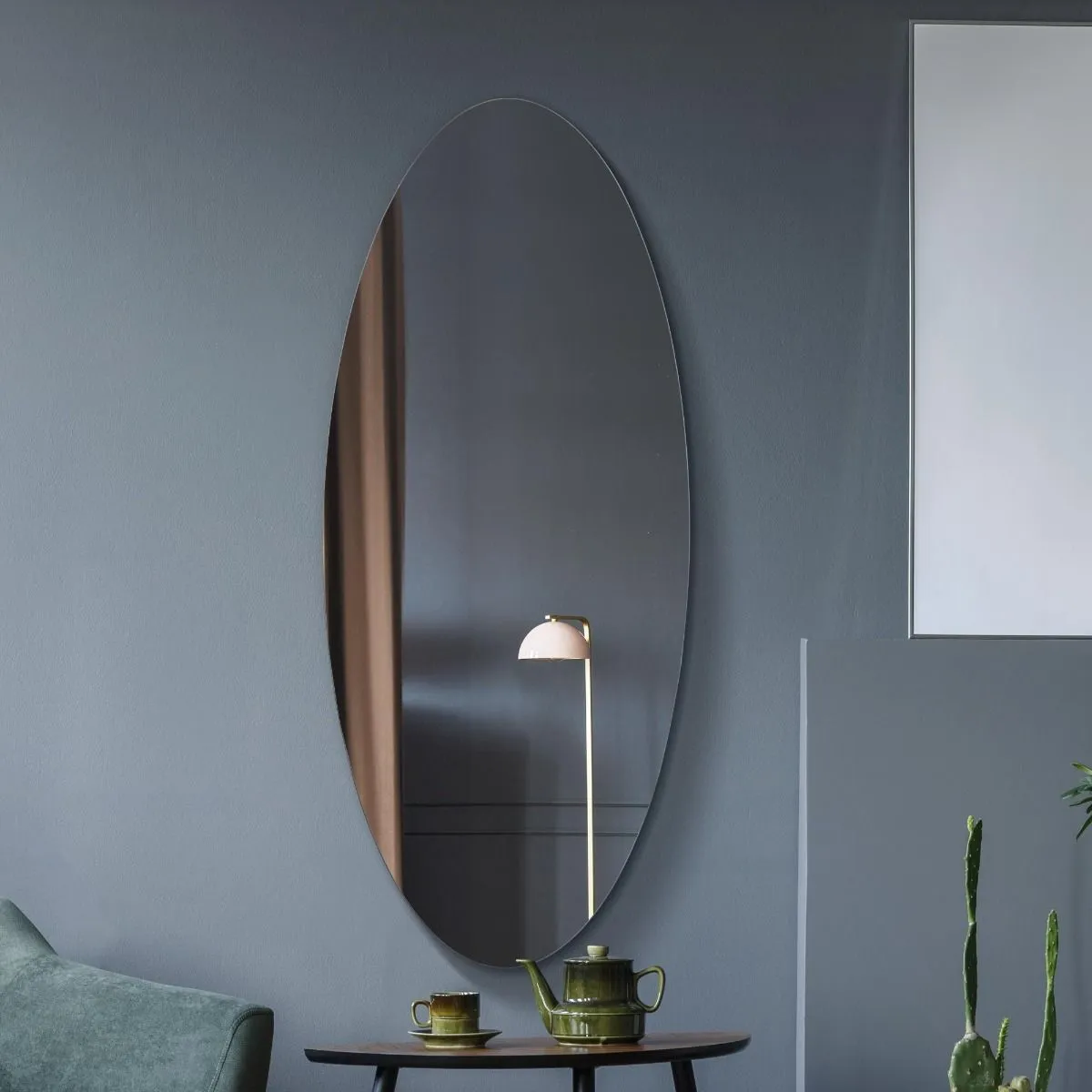 MirrorOutlet Frameless Oval Wall Mirror 47" X 20" (120x50CM) in Silver 5