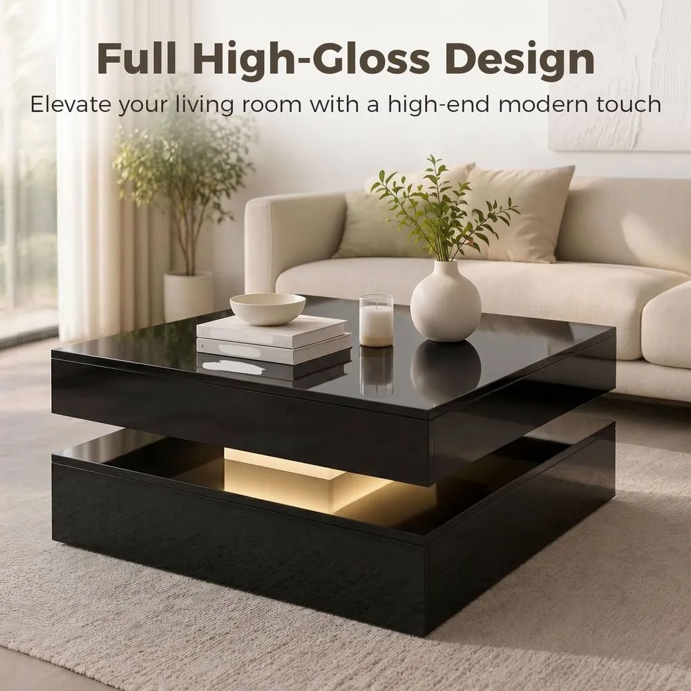 HOMCOM LED Coffee Table with Storage, Modern Centre Table, High Gloss Black 5