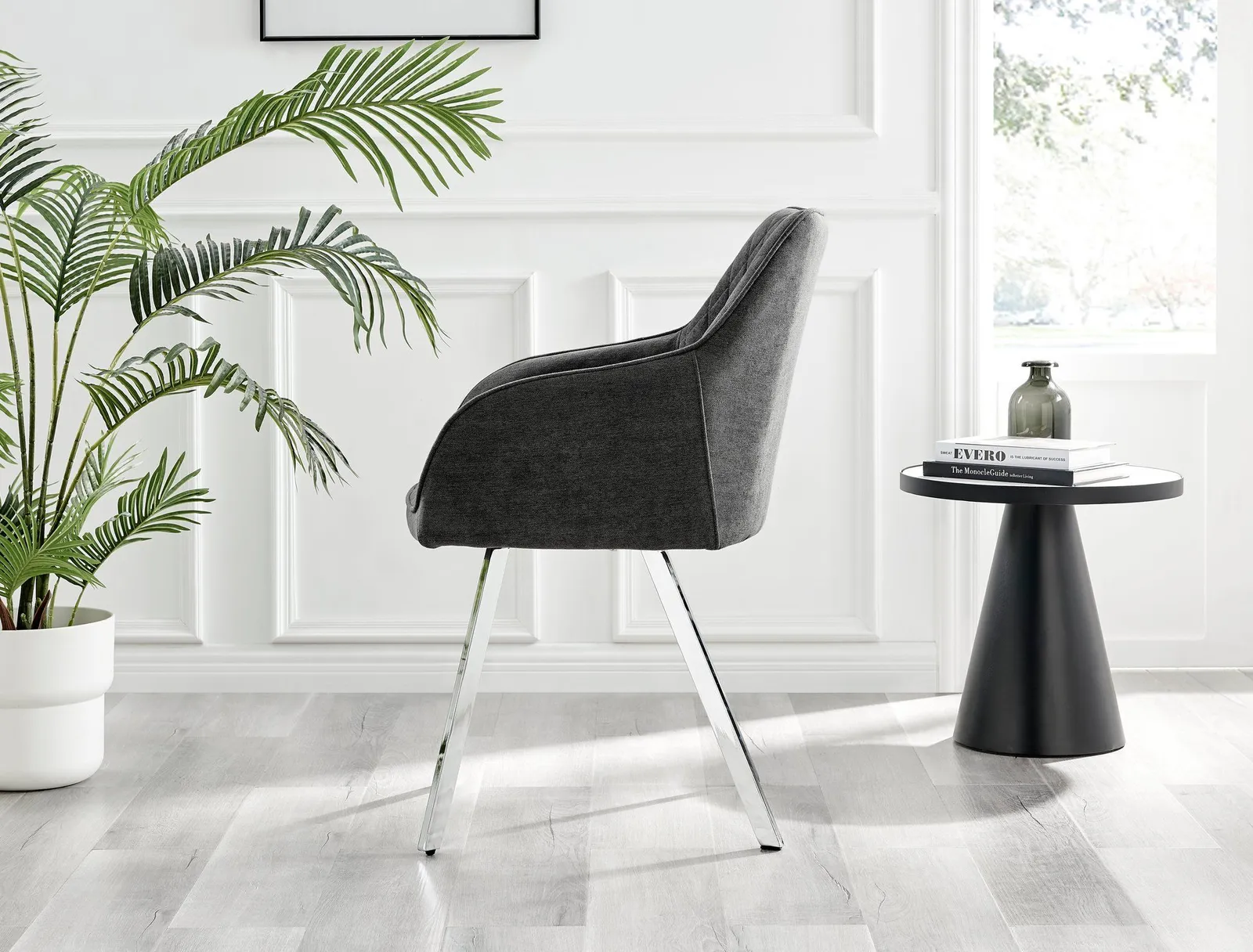FurnitureboxUK Set of 2 Falun Deep Padded Dining Chairs Upholstered in Soft & Durable Fabric With Silver Chrome Legs in Dark Grey 6