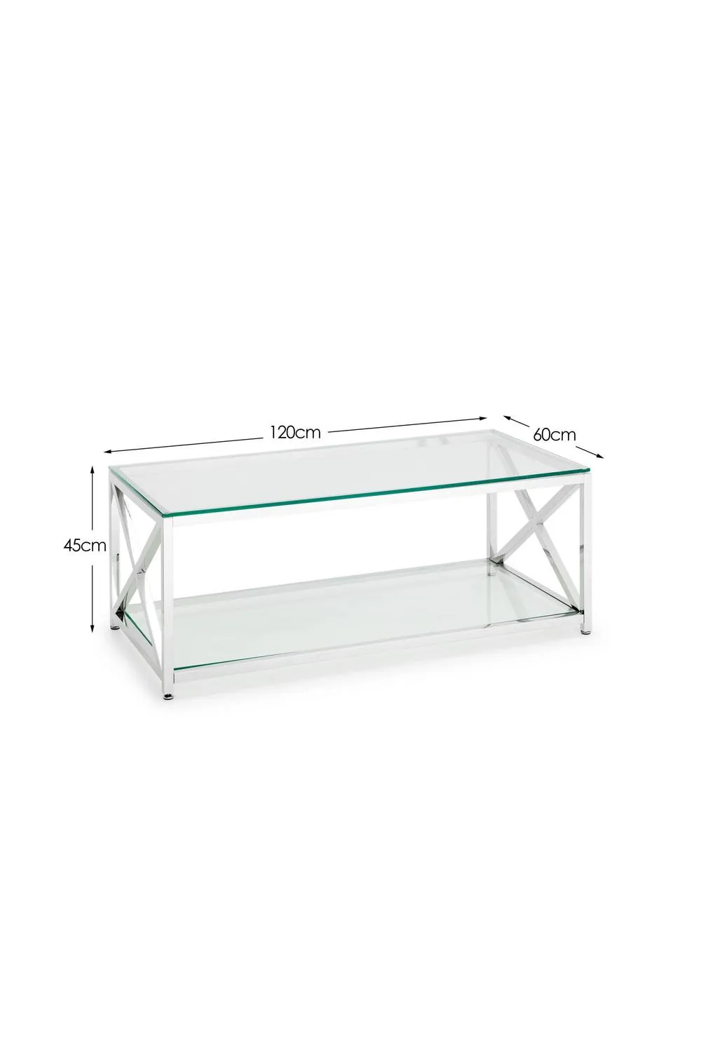 Julian Bowen Miami Glass Top Cross Frame Coffee Table with Shelf in Silver 5