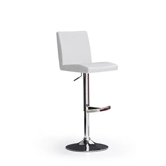 Lopes White Bar Stool In Faux Leather With Round Chrome Base