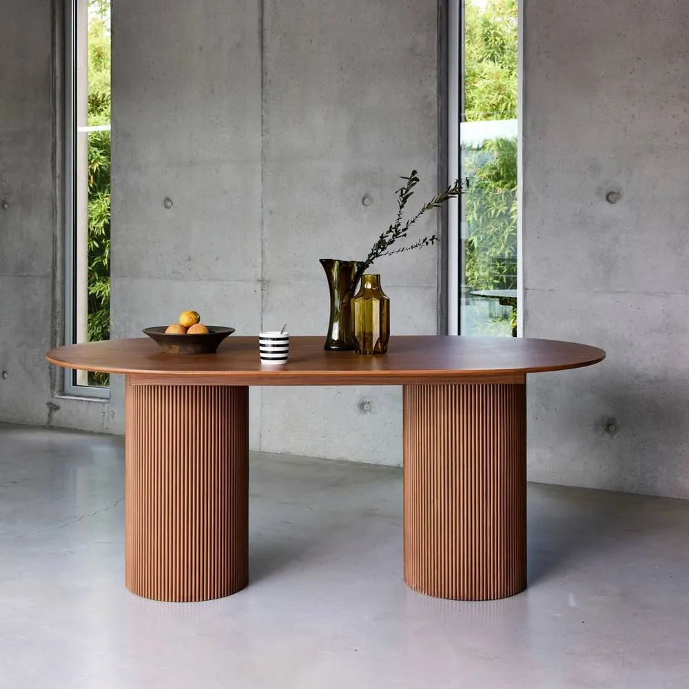sweeek Oblong dining table with carved wood effect, seats 4-6, 180cm in Dark Brown