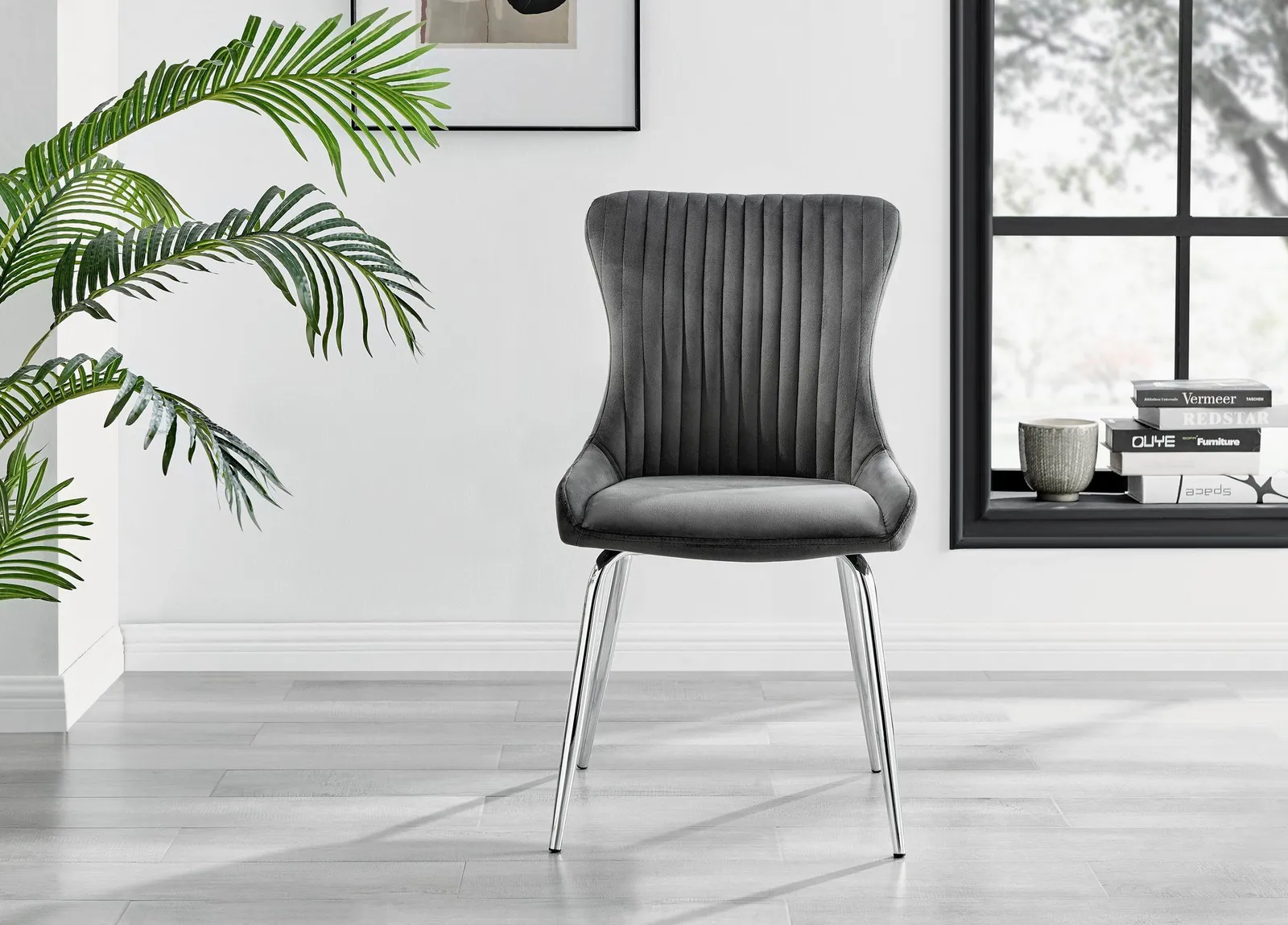 FurnitureboxUK Set of 2 Nora Deep Padded Luxurious Dining Chairs Upholstered In Soft Velvet With Chrome Legs in Dark Grey 2